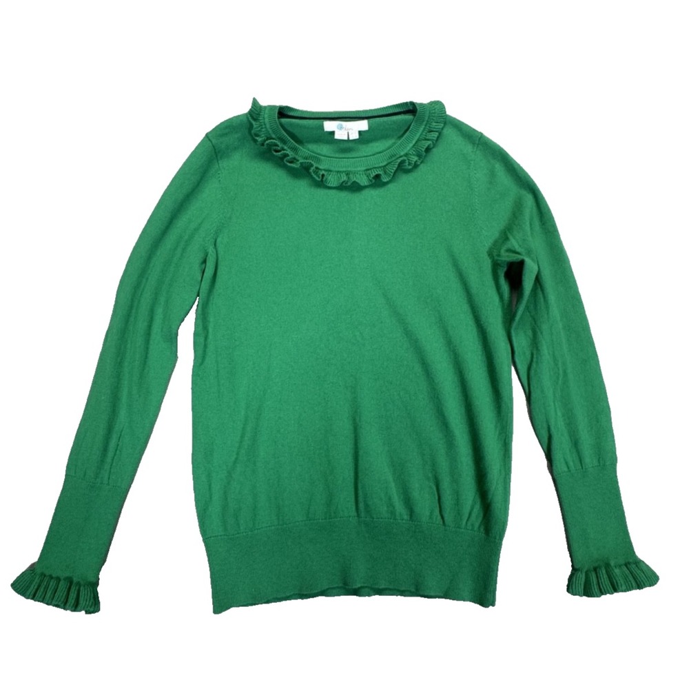 Boden Women Sweater Regular Green Ruffle Trim Wool Cotton Blend US 8